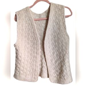 Vintage Cream Handmade Open Front Academia Bohemian Wool Knit Vest Size  Small